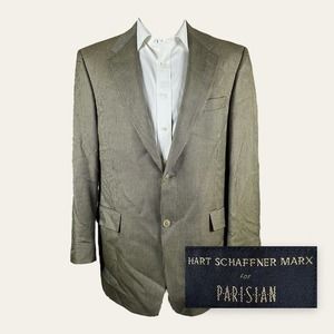 Hart Schaffner Marx Blazer Sport Coat Mens 42R Beige Yellow Check‎ Silk Wool